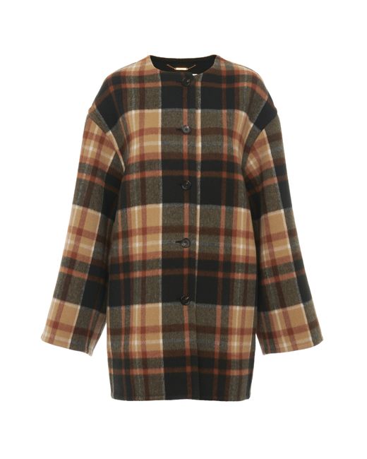 Chloé Blue Mid-length Coat In Checked Wool