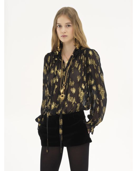 Chloé Black Gathered Blouse In Silk Jacquard & Lurex