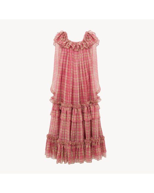 Chloé Red Square-Neck Midi Dress