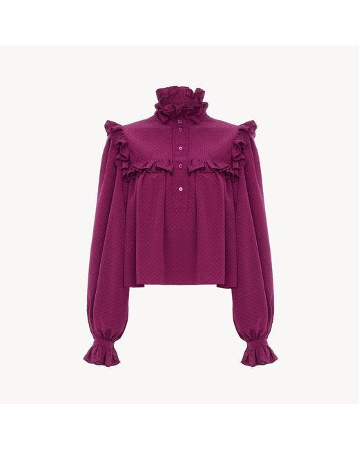 Chloé Purple Ruffled High-Neck Top