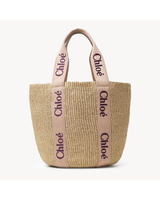 Chloé Natural Große Woody Korbtasche aus Fasern