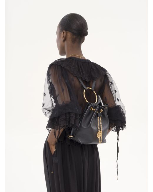 Chloé Black Small Bracelet Backpack In Grained Leather