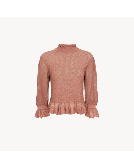 Chloé Pink Ruffled Puff-Sleeve Jumper