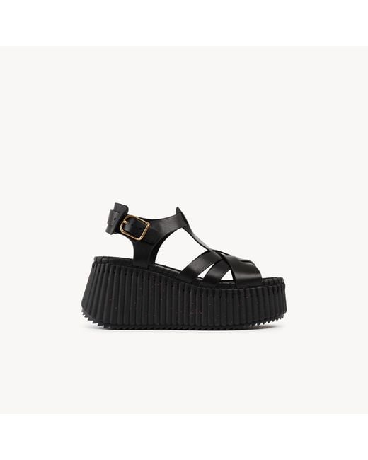 Chloé Black Nama Wedge Sandal