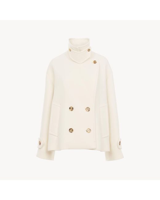 Chloé Natural Kurzer Oversize-Mantel aus Wolle