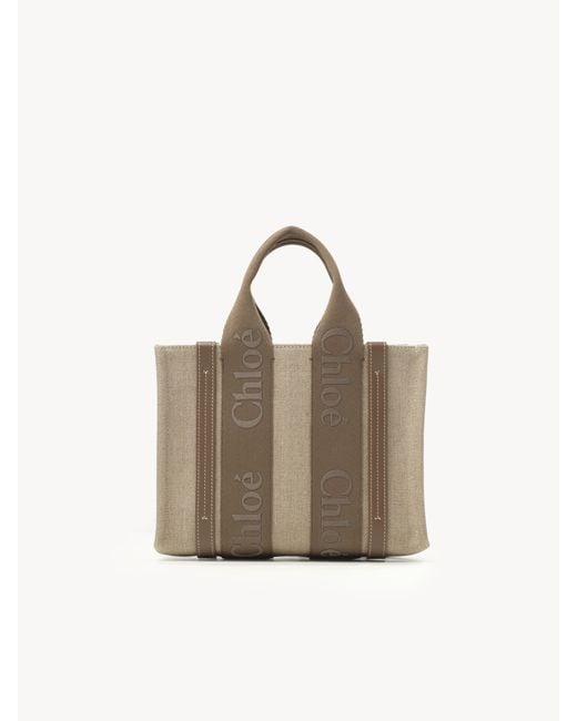 Chloé Natural Small Woody Tote Bag In Linen