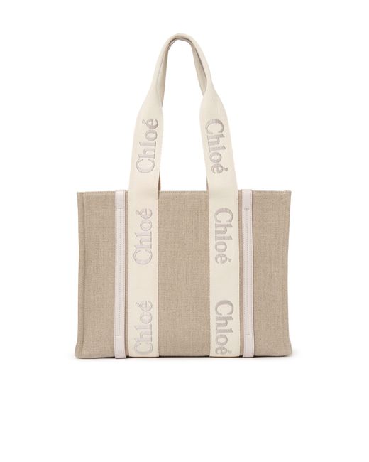 Chloé Multicolor Woody Tote Bag In Linen