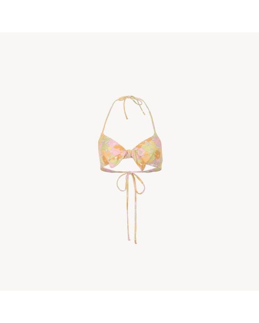 Chloé Metallic Sun-Bleached Flower-Print Bikini Top