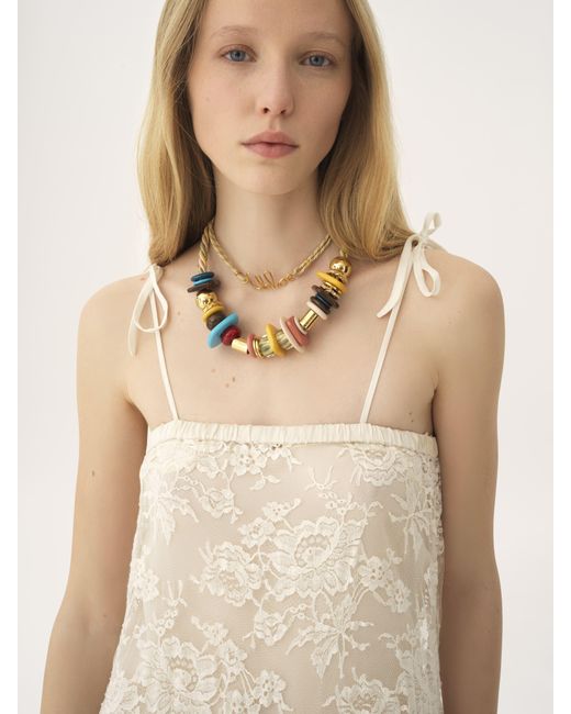 Robe longue à fines bretelles en dentelle brodée Chloé en coloris Natural