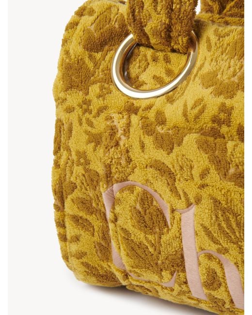 Chloé Yellow Große Chloé Plage Tote Bag aus Jacquard-Frottee