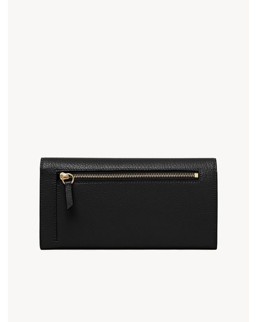 Chloé Black Envelope Long Wallet With Flap In Grained Leather