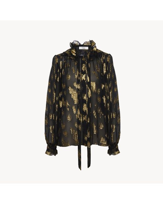 Chloé Black Gathered Blouse In Silk Jacquard & Lurex