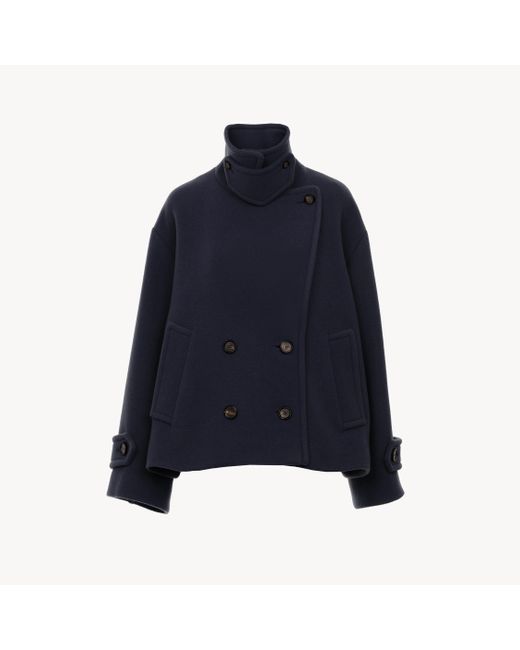 Chloé Blue Oversized Short Coat In Wool