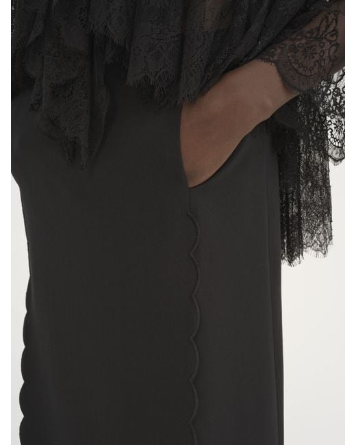 Chloé Black Scallop Embroidered Column Skirt In Fluid Viscose