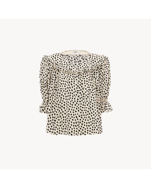 Chloé White Puff-Sleeve Ruffle Top