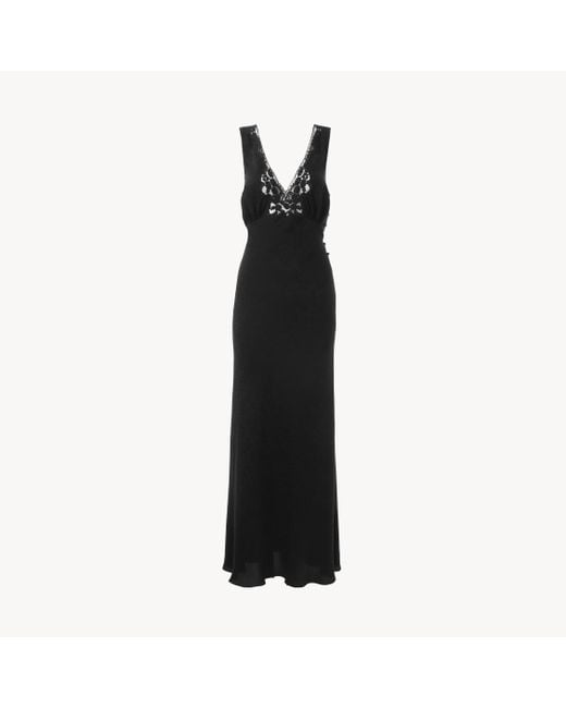 Chloé シルクジャカード＆レース製ノースリーブコラムドレス Black
