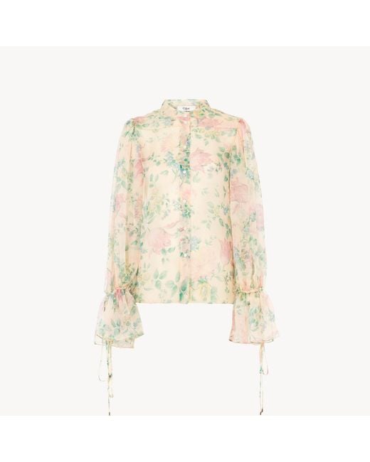 Chloé Natural Puff-Sleeve Blouse
