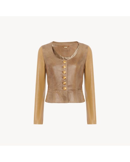 Chloé Natural Scoop-Neck Leather Single-Breasted Jacket