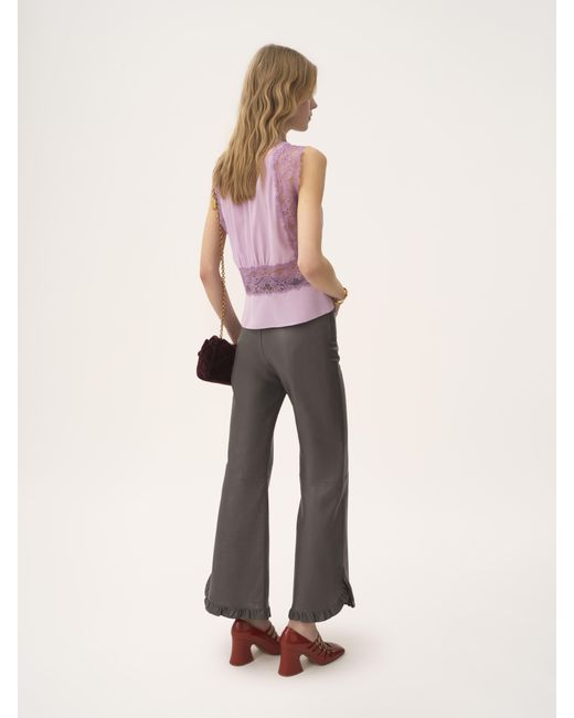 Chloé レザー製フリル フレアパンツ 婦人向け ブラック サイズ 羊革（シープスキン） 100 Gray