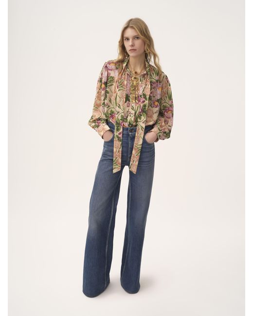 Chloé Green Geraffte Maxi-Bluse mit Schluppenkragen aus Crêpe de Chine