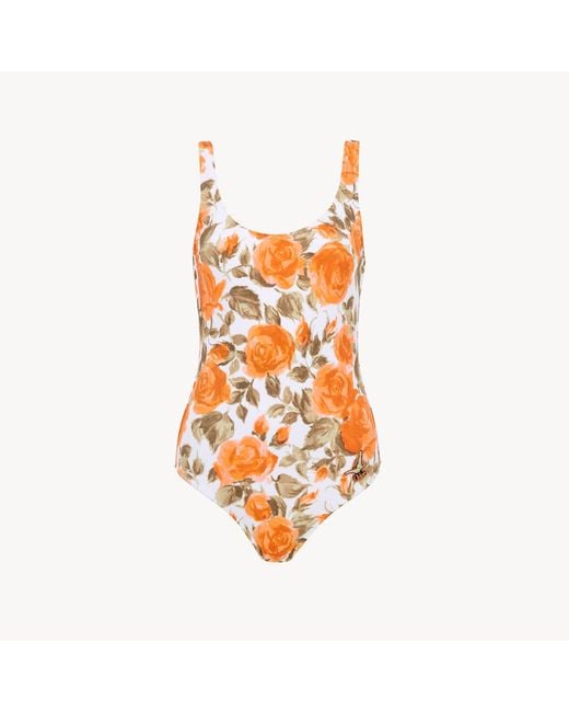 Chloé Orange Rose-Print One-Piece Swimsuit