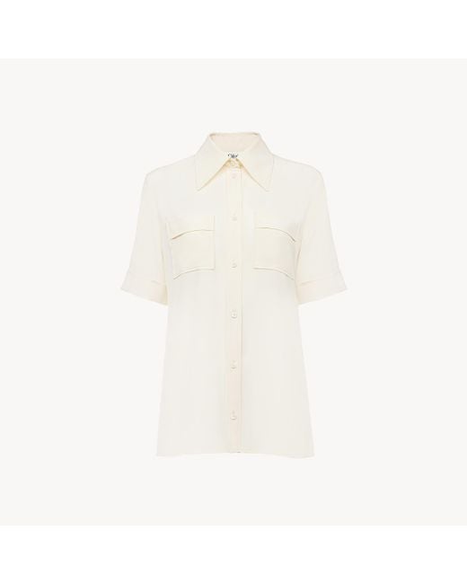 Chloé クレープデシン製ショートスリーブブラウス 婦人向け ホワイト サイズ シルク 100% Pinctada Maxima, Farmed, Coo Australia White