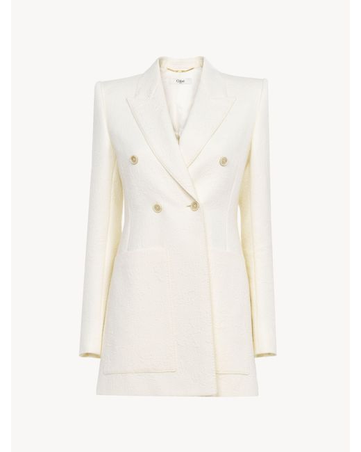 Chaqueta De Sastre De Jacquard De Mezcla De Algodón Blanco 68% Algodón, 32% Poliamida, Bubalus Bubalis, Farmed, Coo India Chloé de color White