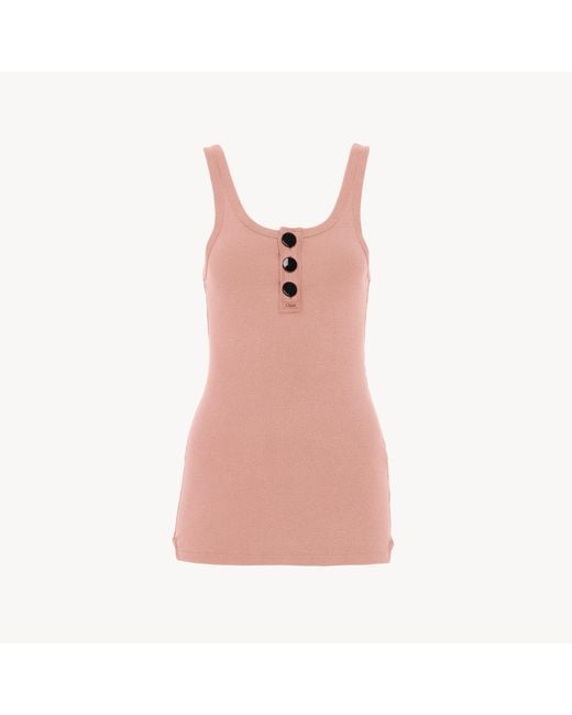 Chloé Pink Fitted Henley Tank Top