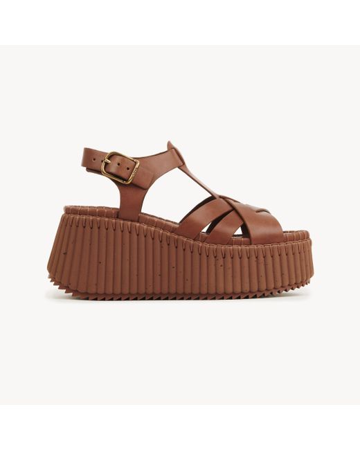 Chloé Brown Nama Wedge Sandal