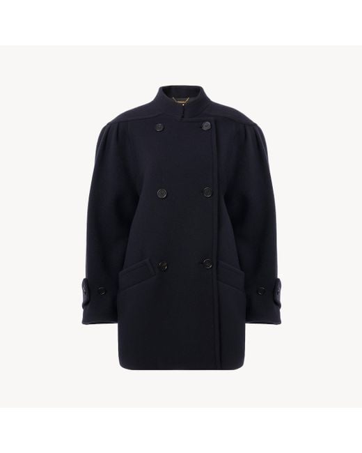 Abrigo De Cuello Alto Con Doble Botonadura De Lana Chloé de color Blue