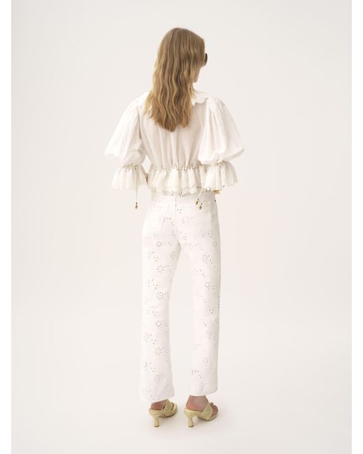 Chloé White V-Neck Ruffle Top