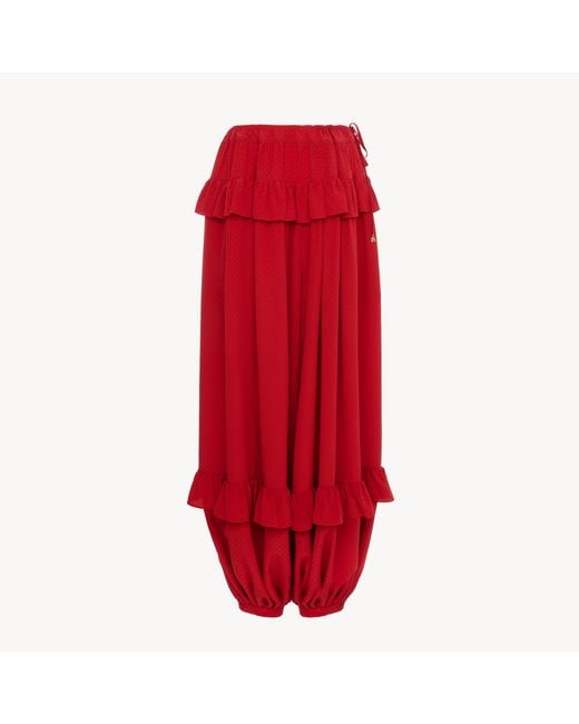 Chloé Red Fluid Ruffled Trousers