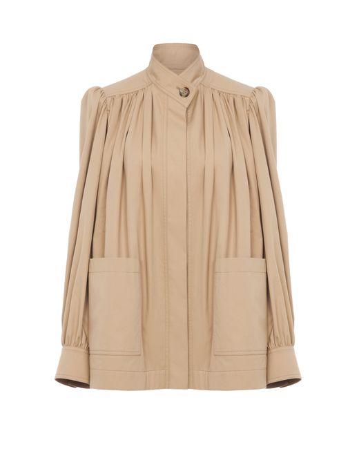 Chloé Natural High-neck Gathered Jacket In Cotton Gabardine