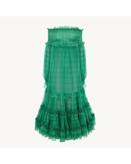 Chloé Green Off-The-Shoulder Long Dress
