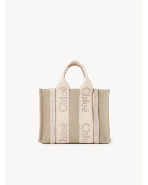 Chloé Natural Small Woody Tote Bag In Linen