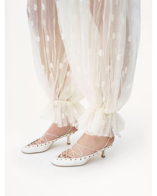 Chloé White Drawstring Pants In Embroidered Lace