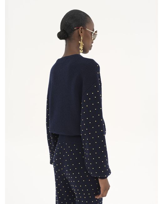 Pull col rond clouté en maille de laine et cachemire Chloé en coloris Blue
