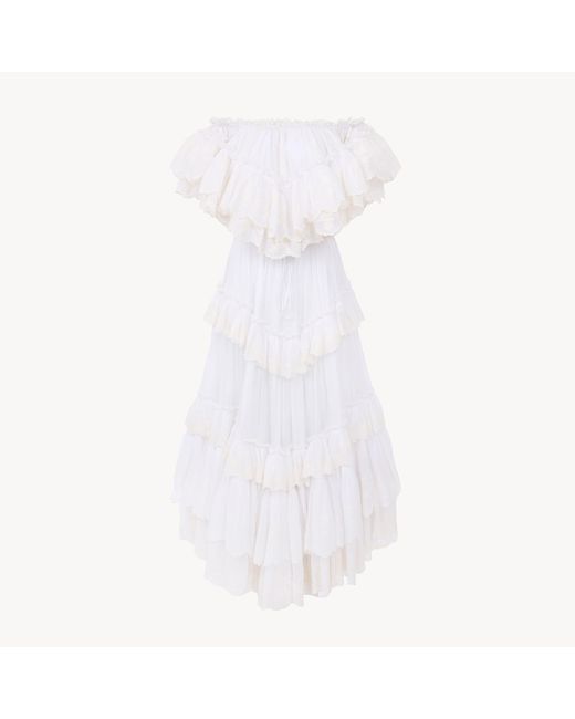 Chloé White Long Ruffled Dress
