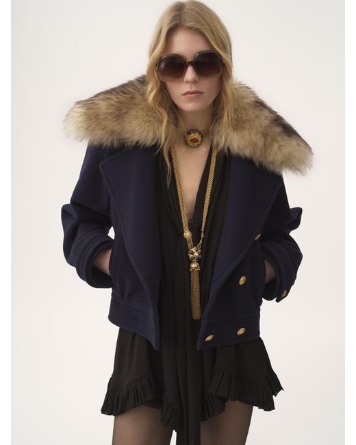Cappotto Doppiopetto Boxy Corto di Chloé in Blue