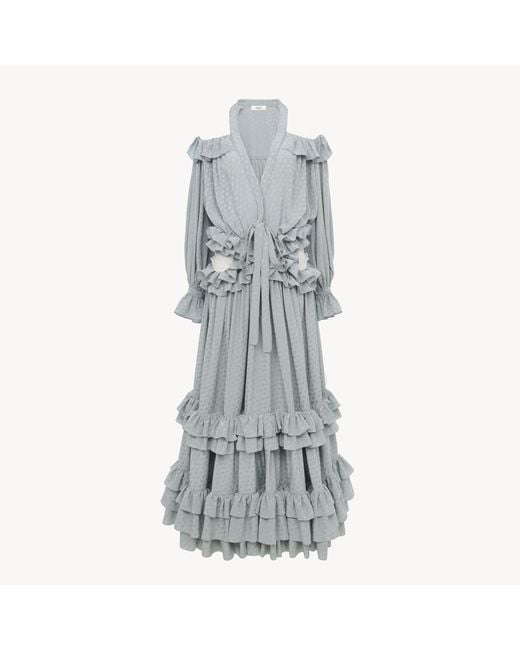 Chloé Gray Long Cut-Out Ruffled Dress