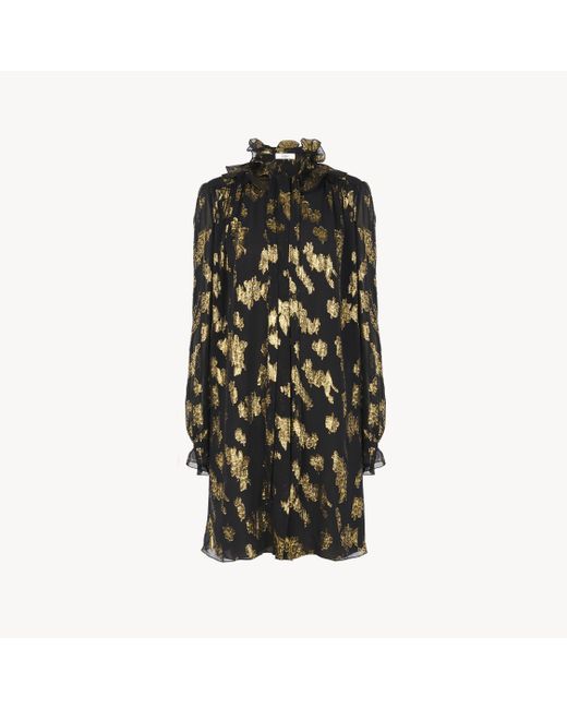Chloé Black Tie-front Mini Dress In Silk Jacquard & Lurex