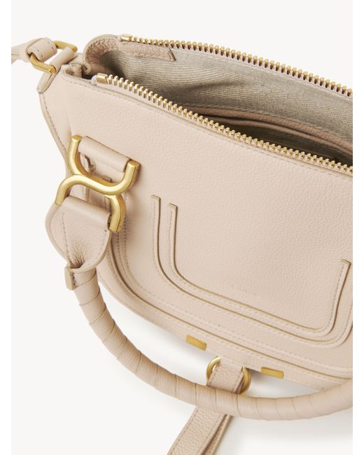 Chloé Natural Small Marcie Double Carry Bag In Grained Leather