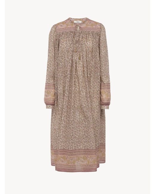 Chlo Gathered Tunic Dress In Cotton Voile in Brown | Lyst Chlo Gathered Tunic Dress In Cotton Voile in Brown | Lyst