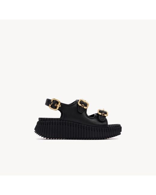 Chloé Black Nama Wedge Sandal