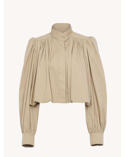 Chaqueta Con Fruncido Globo De Gabardina De Algodón 100% Algodón, Bubalus Bubalis, Farmed, Coo India Chloé de color Natural