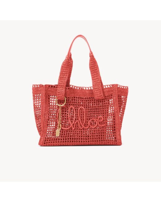 Chloé Red Summer Banana East-West Tote Bag