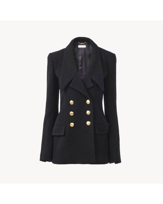 Chloé Black Double-breasted Tailored Jacket In Wool Bouclette