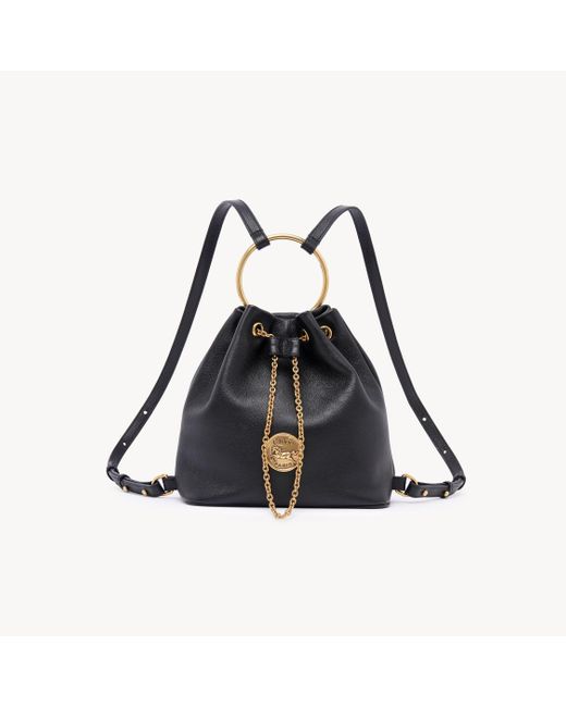 Chloé Black Small Bracelet Backpack In Grained Leather