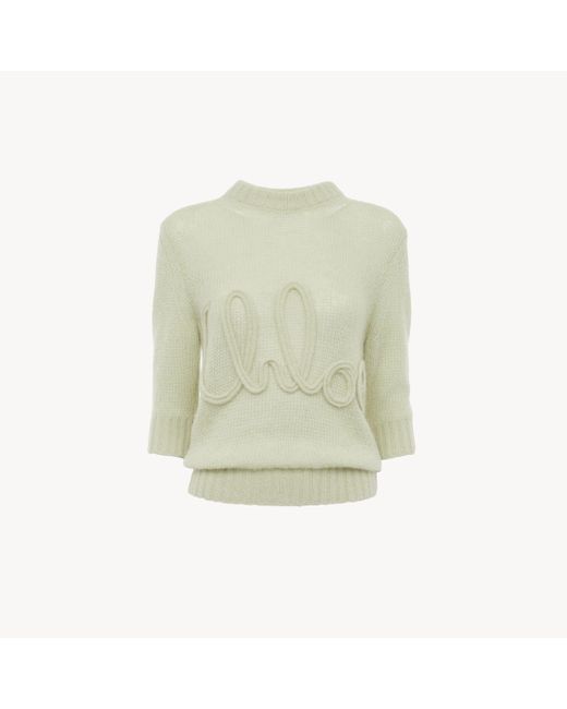 Pull manches trois-quart en maille de laine alpaga et soie à logo Chloé en coloris Green