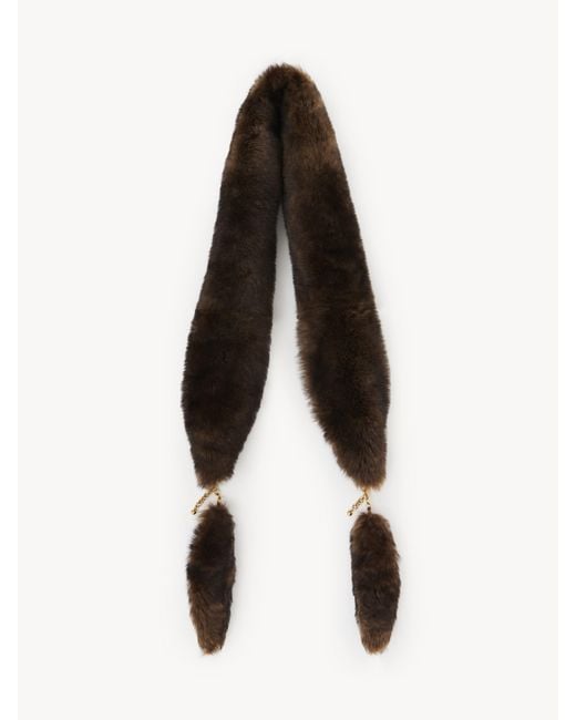 Chloé Black The Chloé Chain Tails Scarf In Shearling